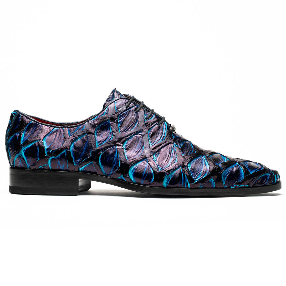 Marco Di Milano Genuine Pirarucu Exotic Lace-Up Shoes Olivieri Royal Blue