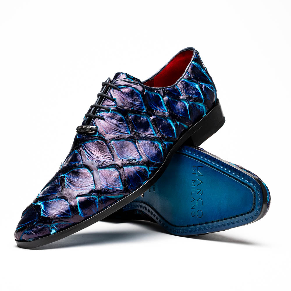 Marco Di Milano Genuine Pirarucu Exotic Lace-Up Shoes Olivieri Royal Blue