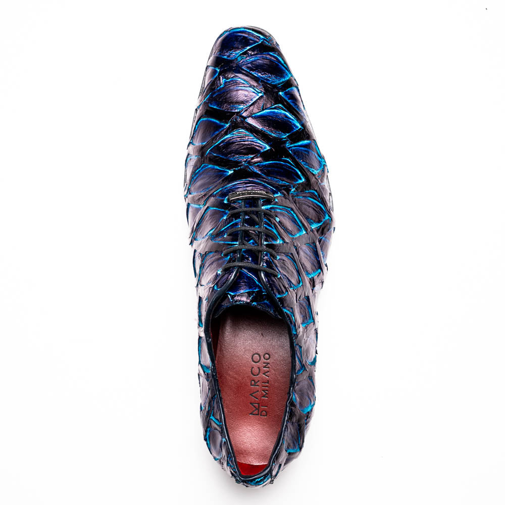 Marco Di Milano Genuine Pirarucu Exotic Lace-Up Shoes Olivieri Royal Blue