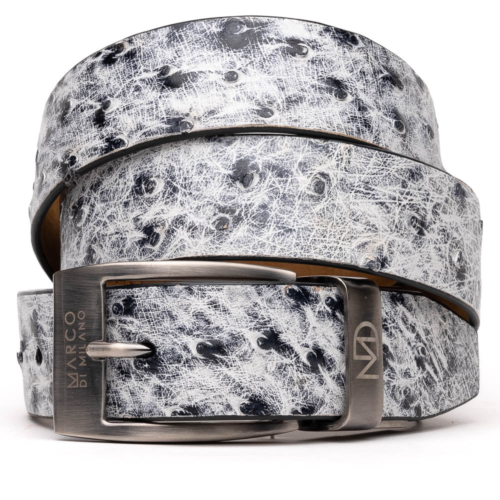Domenico Genuine Exotic Ostrich Belt Antique Newspaper