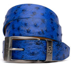 Domenico Genuine Exotic & Ostrich Belt Electric Blue
