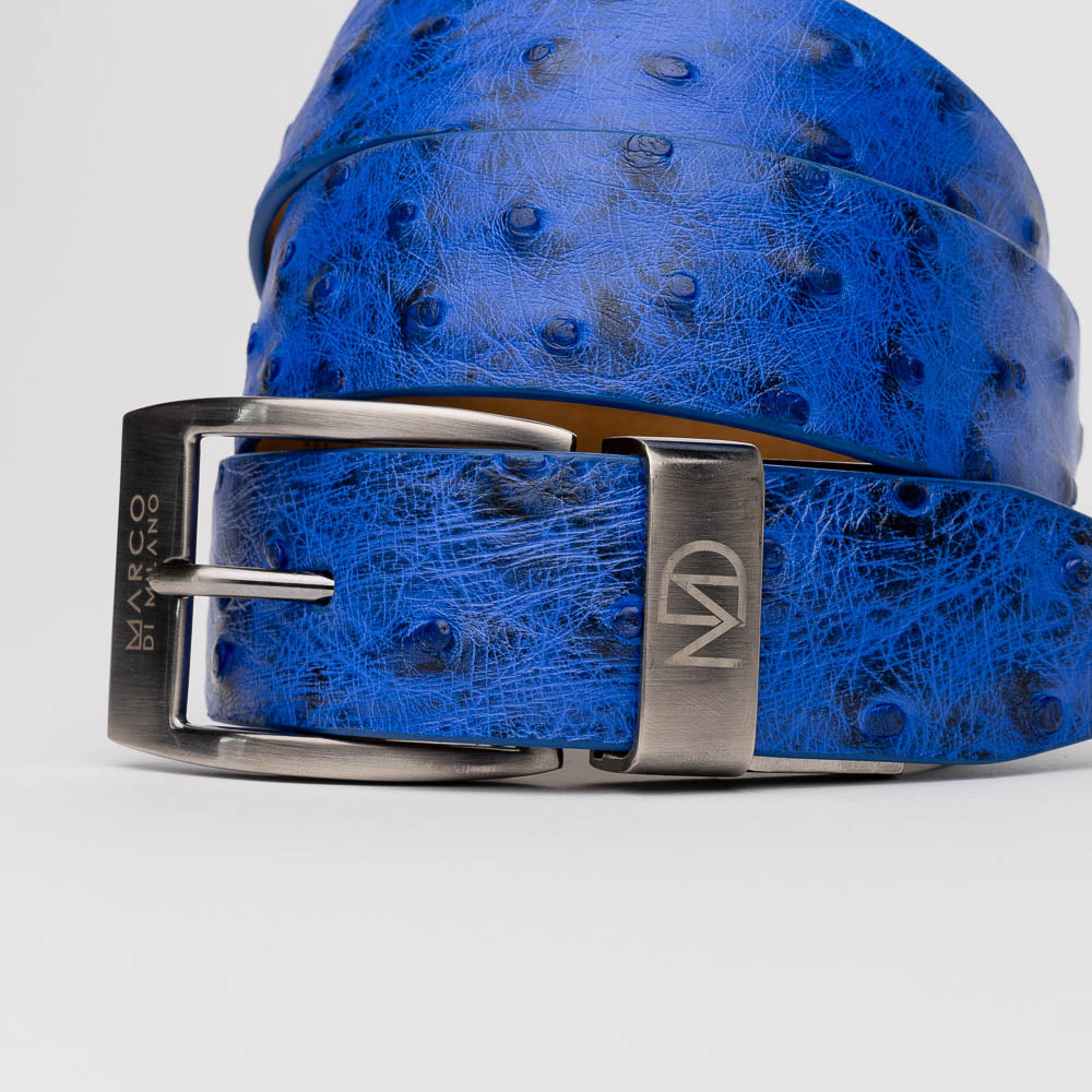 Domenico Genuine Exotic & Ostrich Belt Electric Blue