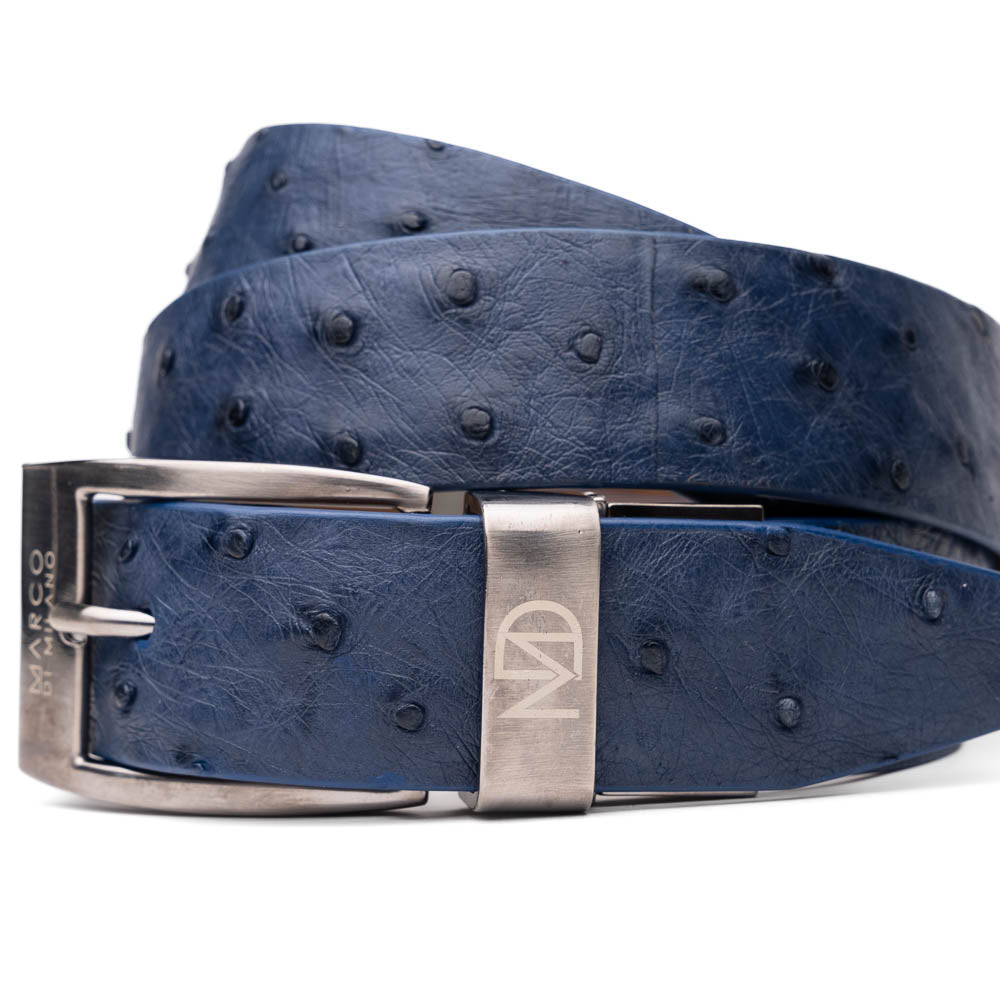 Domenico Genuine Exotic & Ostrich Belt Navy