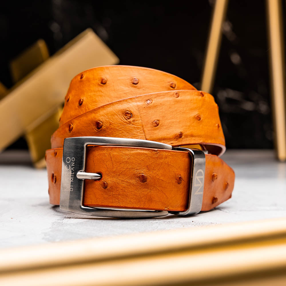 Men's Exotic Ostirch Domenico Belt Brandy