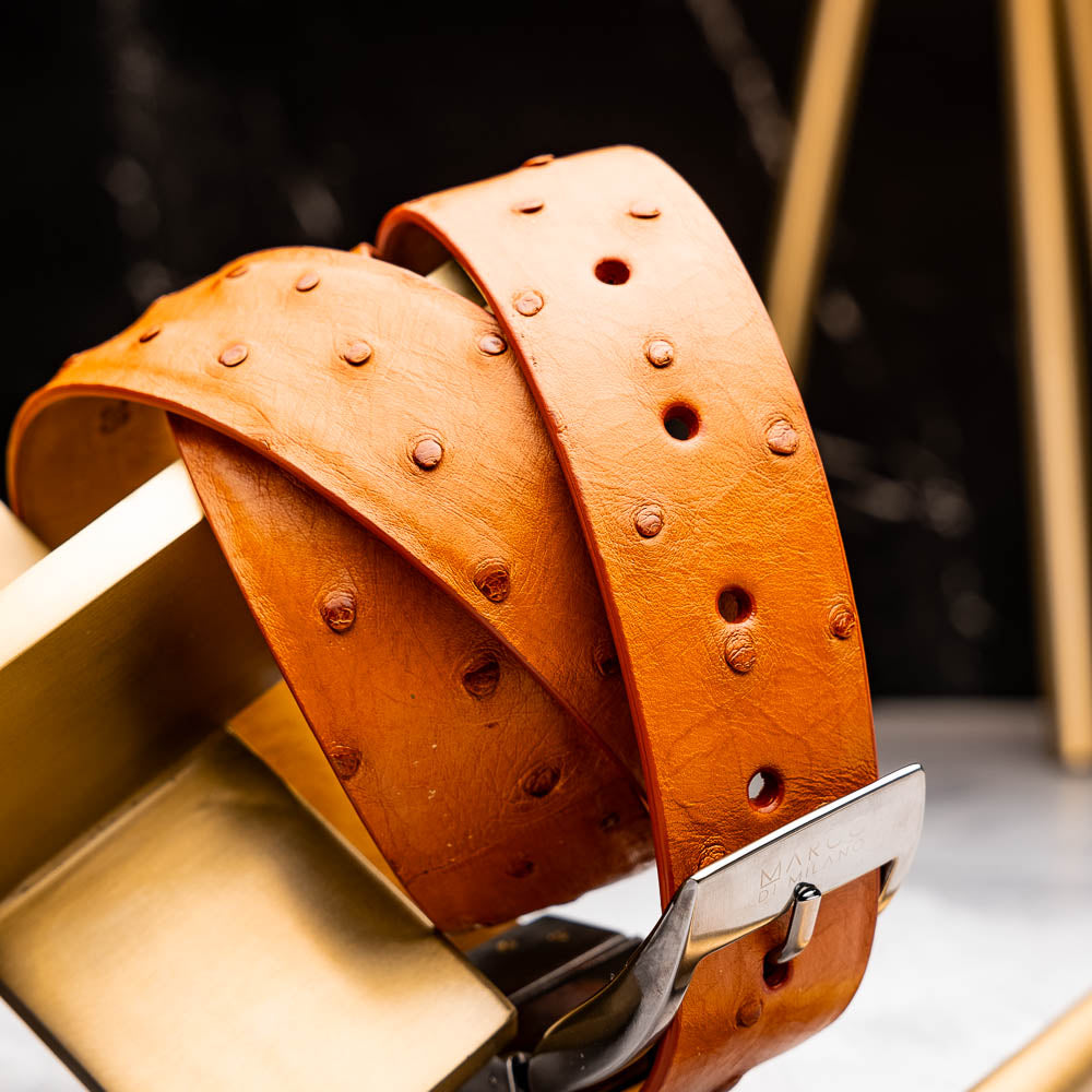 Men's Exotic Ostirch Domenico Belt Brandy