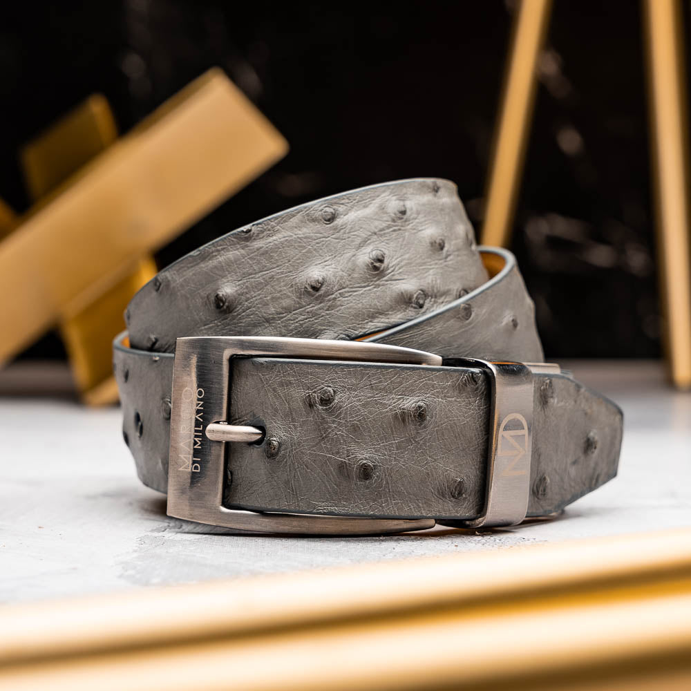 Domenico Genuine Exotic Ostrih Belt Gray