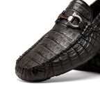Parma Genuine Caiman Belly Slip On Driving Loafers  Black