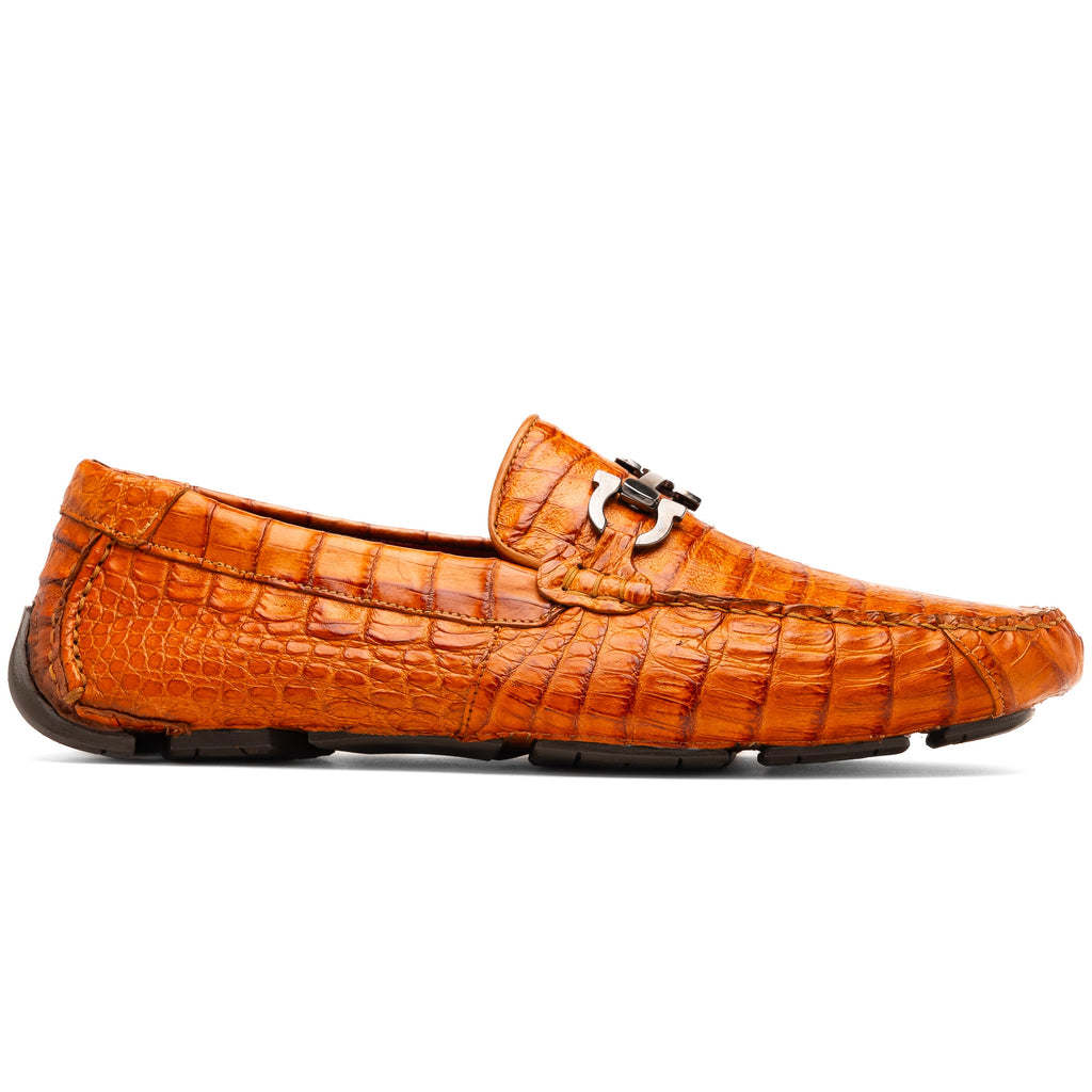 Marco Di Milano genuine caiman belly Driving Loafer Shoes Parma Brandy