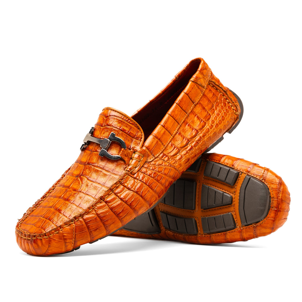 Marco Di Milano genuine caiman belly Driving Loafer Shoes Parma Brandy