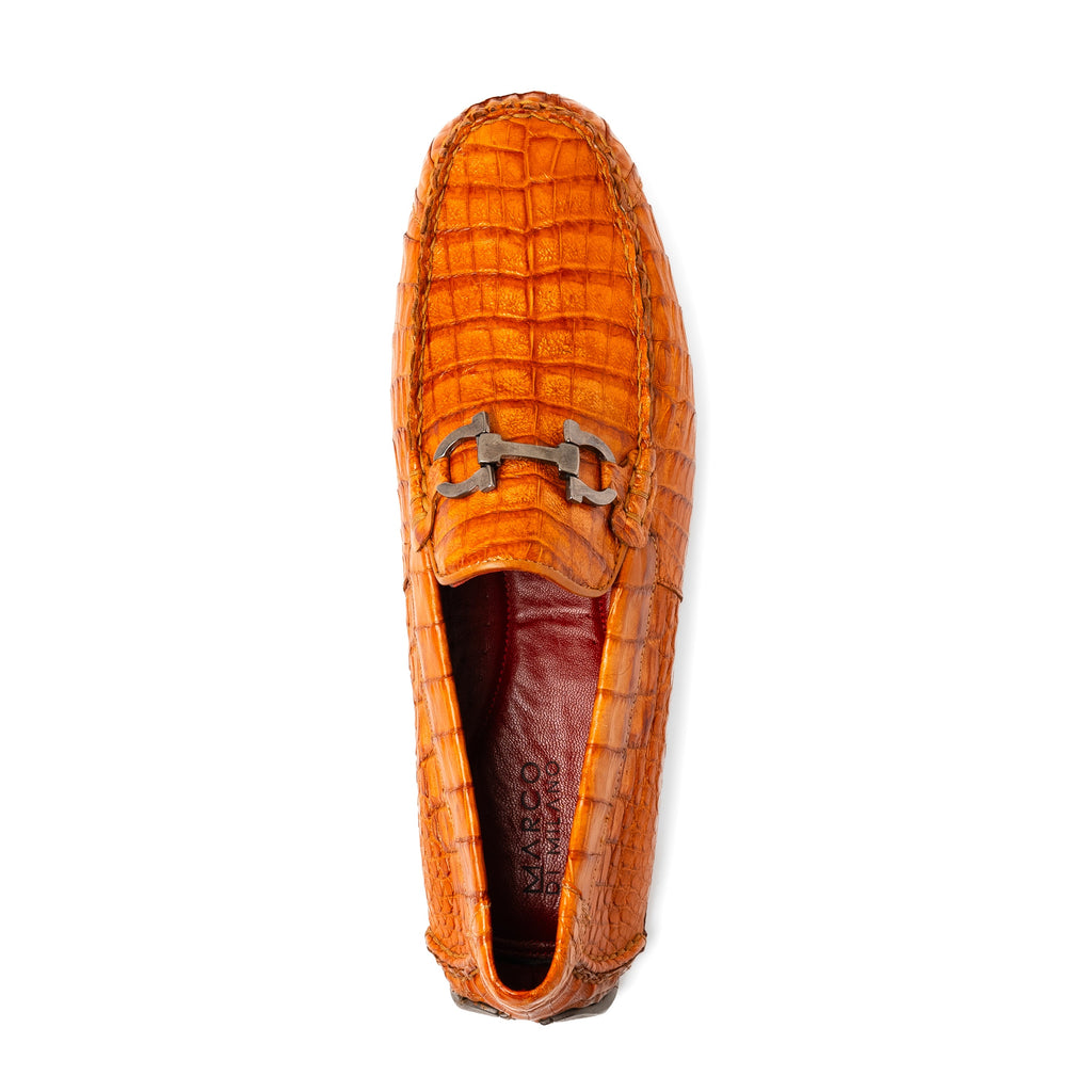 Marco Di Milano genuine caiman belly Driving Loafer Shoes Parma Brandy