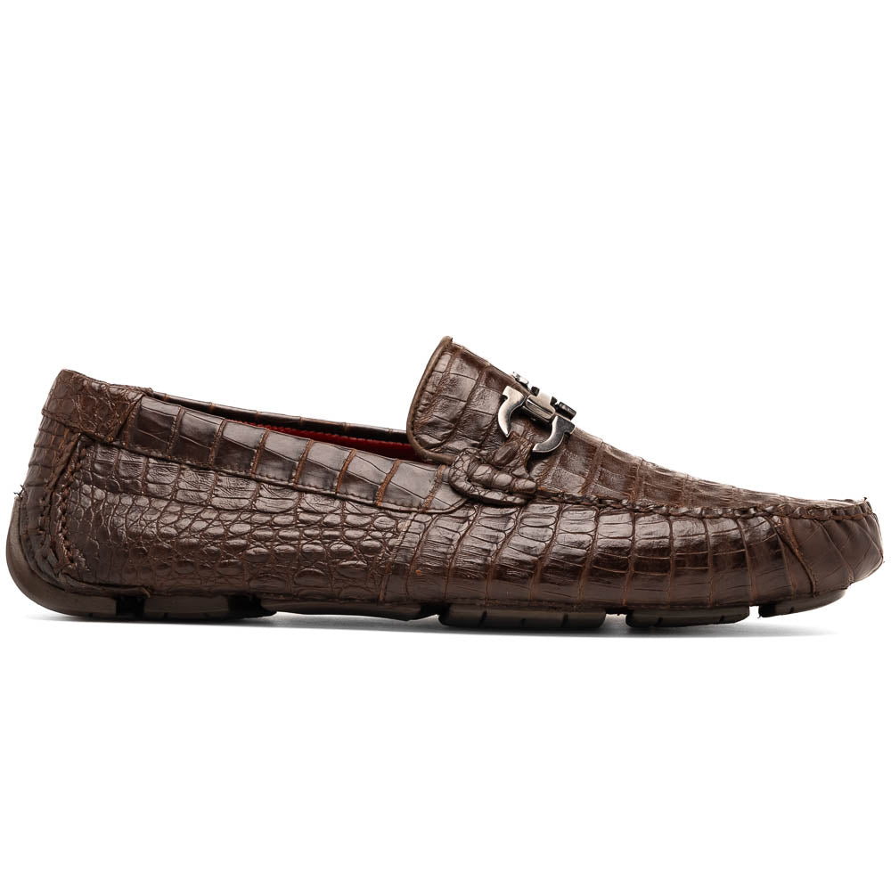 Parma Genuine Caiman Belly Slip On Bit Driving Loafers Brown