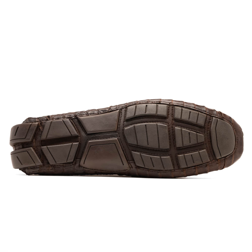 Parma Genuine Caiman Belly Slip On Bit Driving Loafers Brown