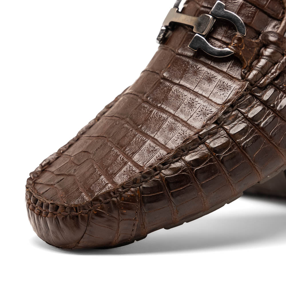 Parma Genuine Caiman Belly Slip On Bit Driving Loafers Brown