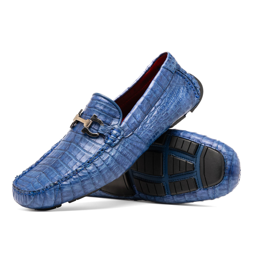 Parma Genuine Caiman Belly Slip On Loafers Blue Jeans