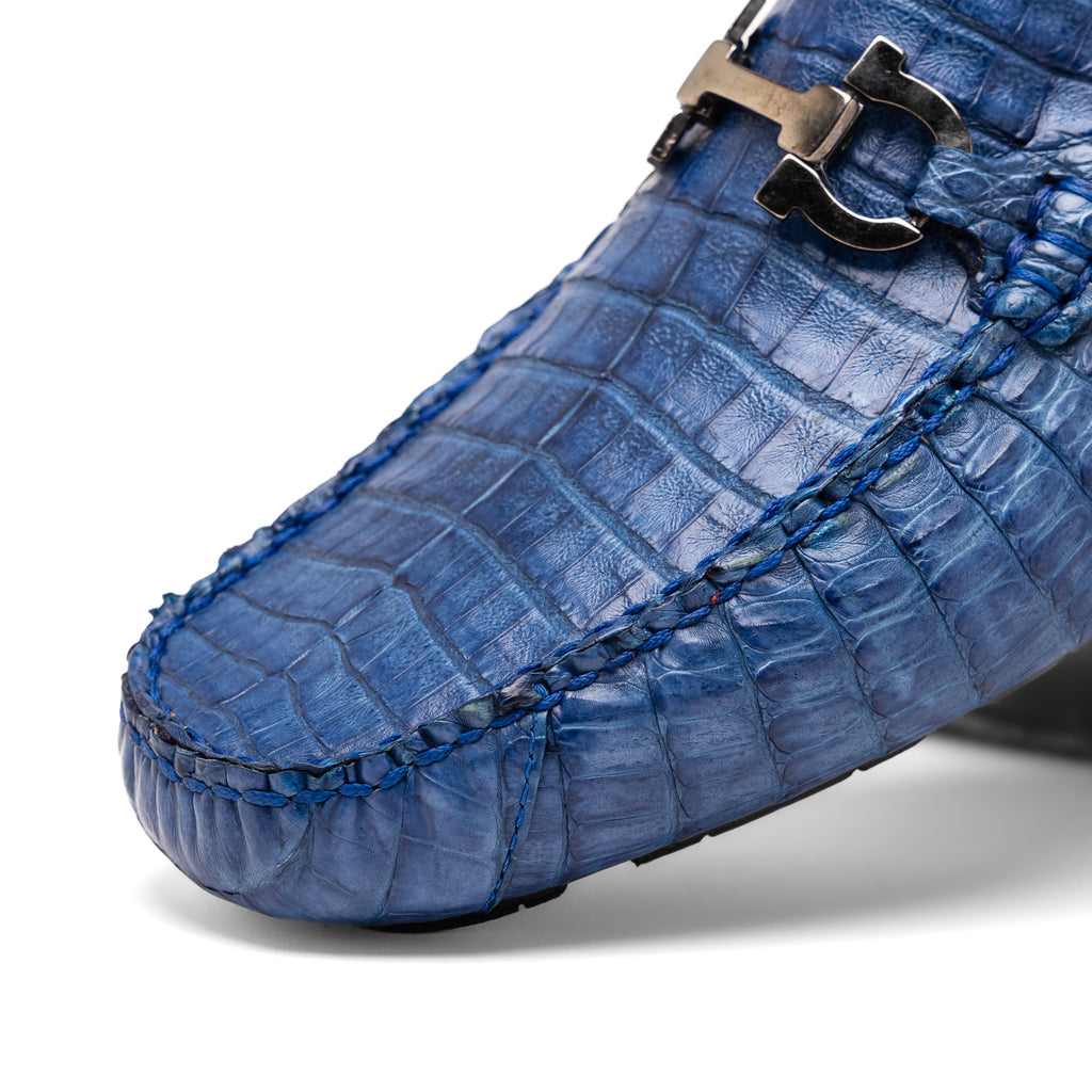 Parma Genuine Caiman Belly Slip On Loafers Blue Jeans