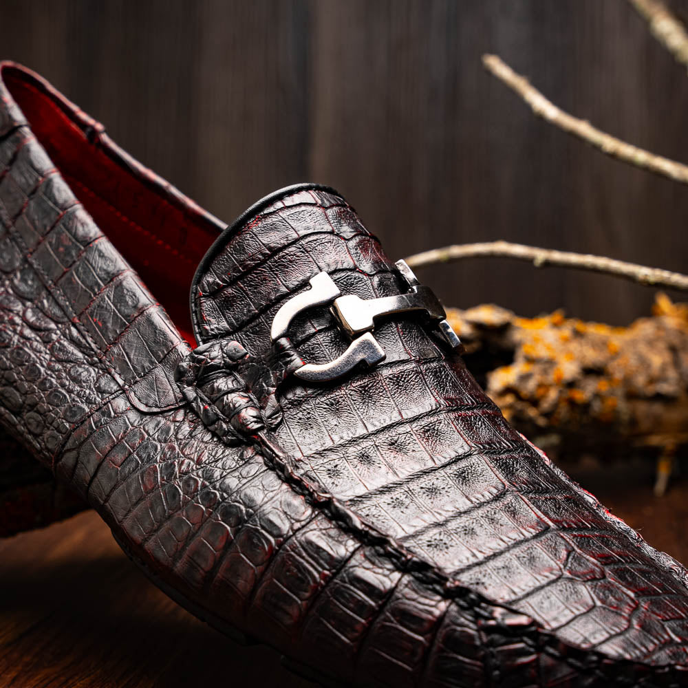 Parma Genuine Caiman Belly Slipon Loafer Blackcherry