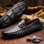 Parma Genuine Caiman Belly Slip On Driving Loafers  Black