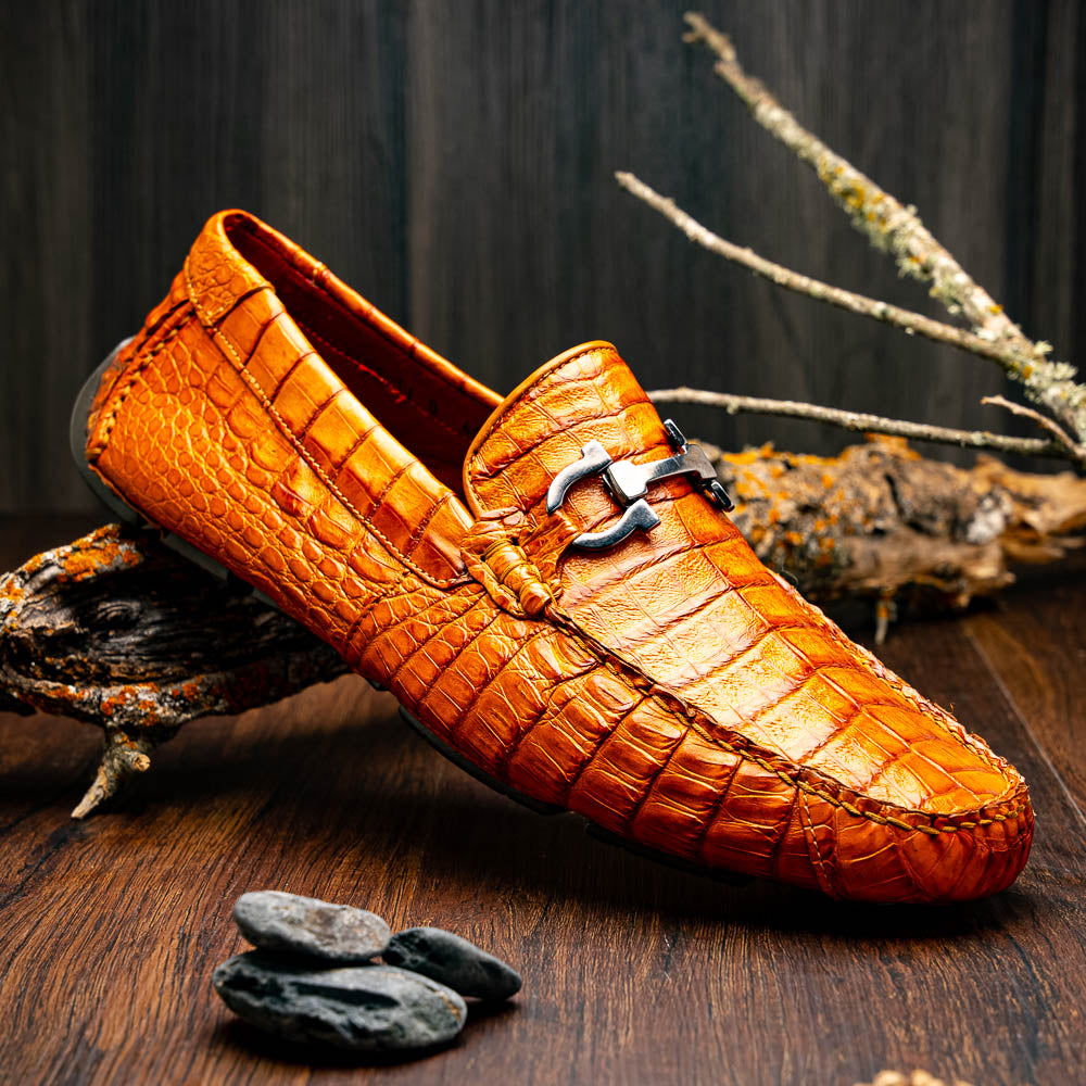 Marco Di Milano genuine caiman belly Driving Loafer Shoes Parma Brandy