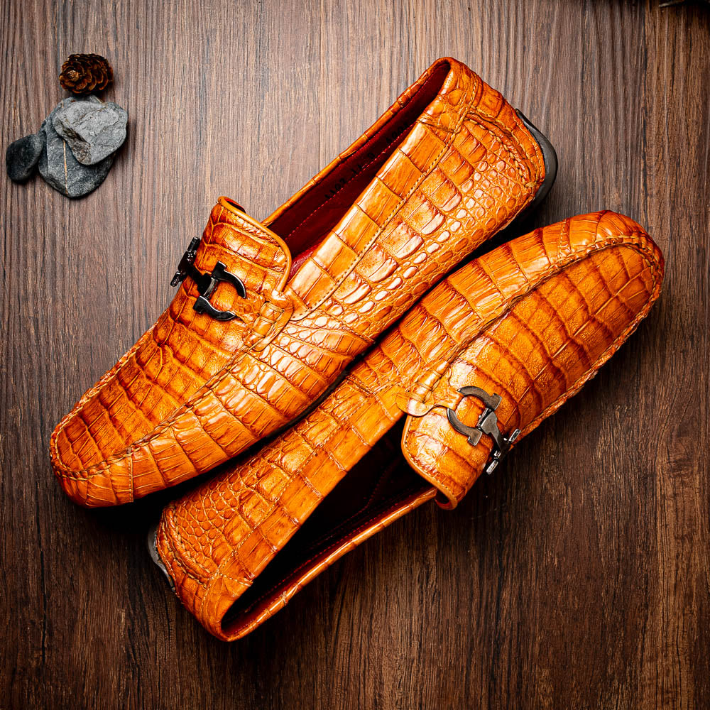Marco Di Milano genuine caiman belly Driving Loafer Shoes Parma Brandy