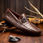 Parma Genuine Caiman Belly Slip On Bit Driving Loafers Brown