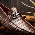 Parma Genuine Caiman Belly Slip On Bit Driving Loafers Brown