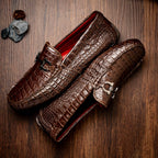 Parma Genuine Caiman Belly Slip On Bit Driving Loafers Brown