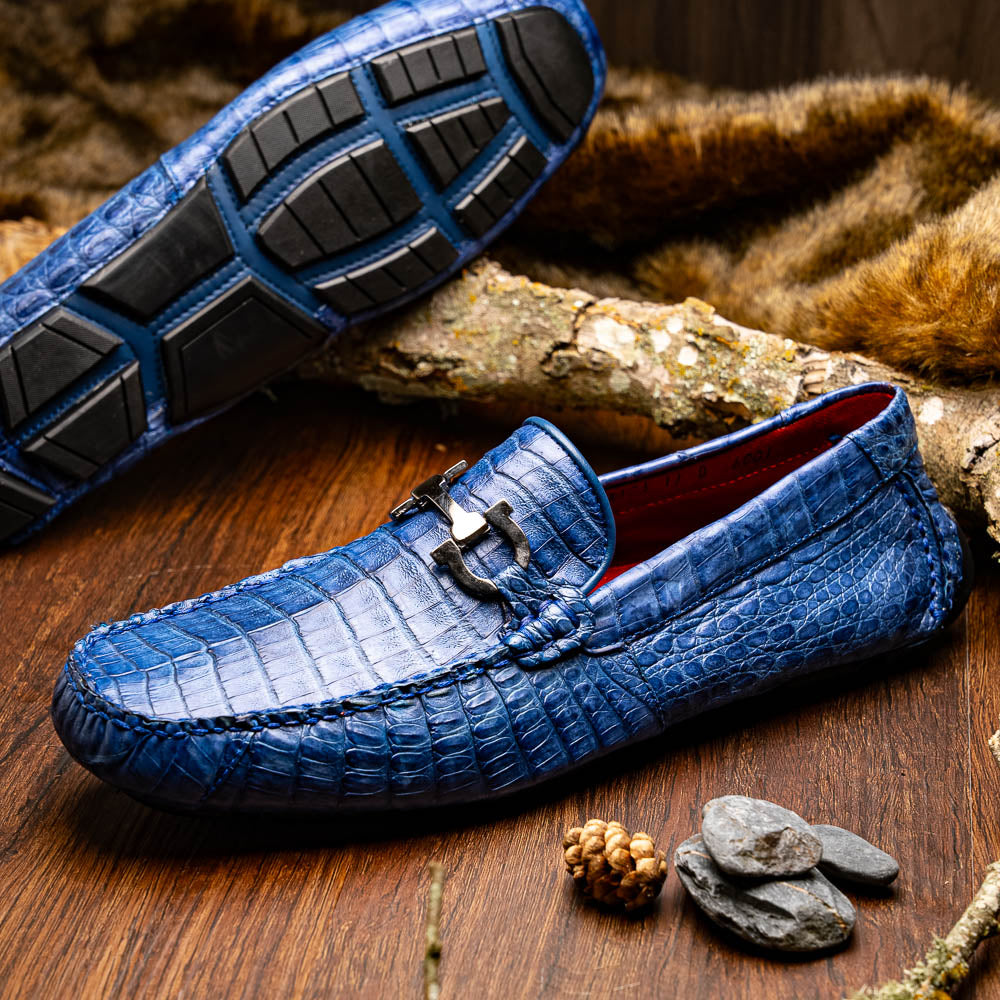 Parma Genuine Caiman Belly Slip On Loafers Blue Jeans