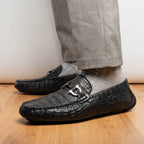 Parma Genuine Caiman Belly Slip On Driving Loafers  Black