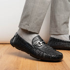 Parma Genuine Caiman Belly Slip On Driving Loafers  Black
