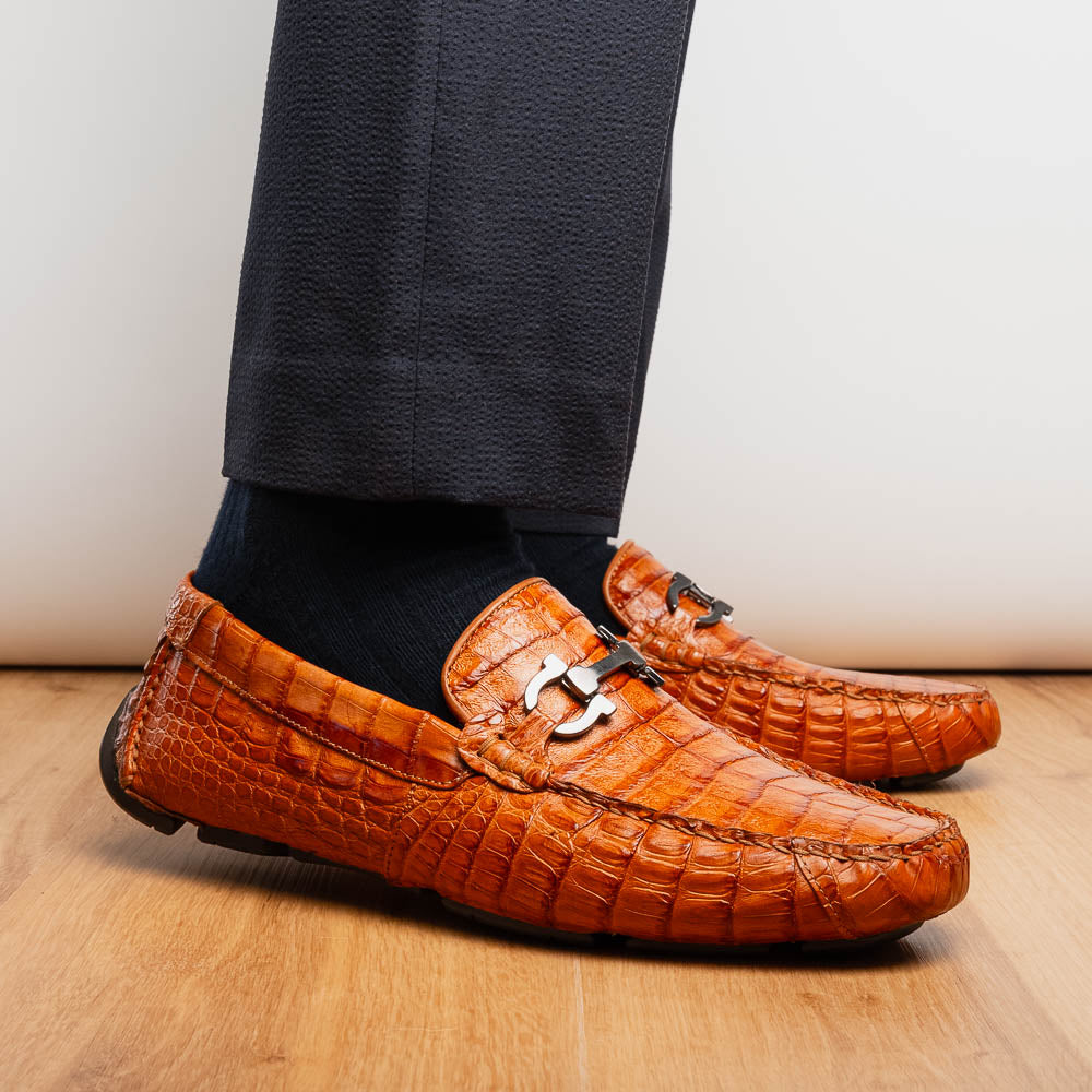 Marco Di Milano genuine caiman belly Driving Loafer Shoes Parma Brandy