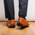 Marco Di Milano genuine caiman belly Driving Loafer Shoes Parma Brandy
