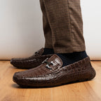 Parma Genuine Caiman Belly Slip On Bit Driving Loafers Brown
