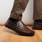 Parma Genuine Caiman Belly Slip On Bit Driving Loafers Brown