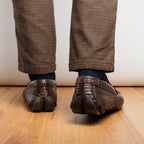 Parma Genuine Caiman Belly Slip On Bit Driving Loafers Brown