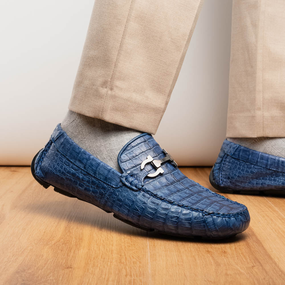 Parma Genuine Caiman Belly Slip On Loafers Blue Jeans