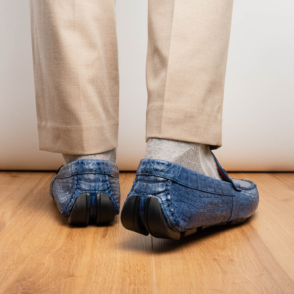Parma Genuine Caiman Belly Slip On Loafers Blue Jeans