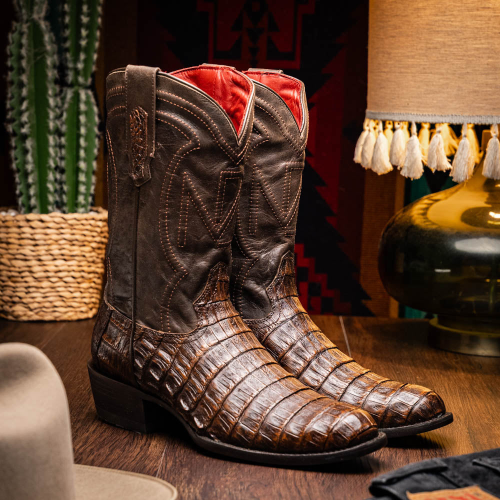 PHOENIX Genuine Caiman Belly Skin Cowboy Boot from the Western Collection Brown