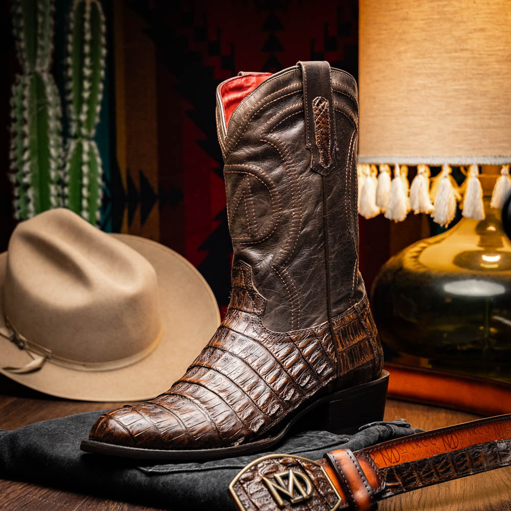 PHOENIX Genuine Caiman Belly Skin Cowboy Boot from the Western Collection Brown