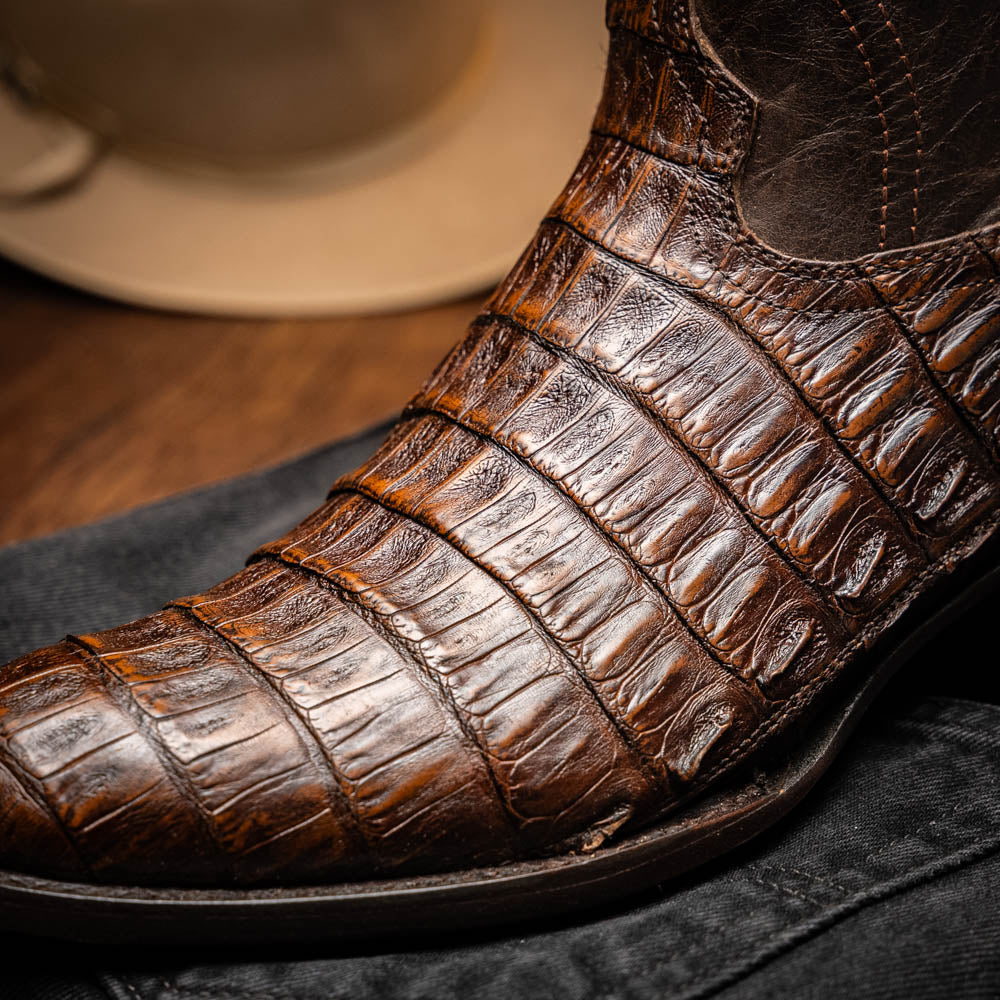 PHOENIX Genuine Caiman Belly Skin Cowboy Boot from the Western Collection Brown