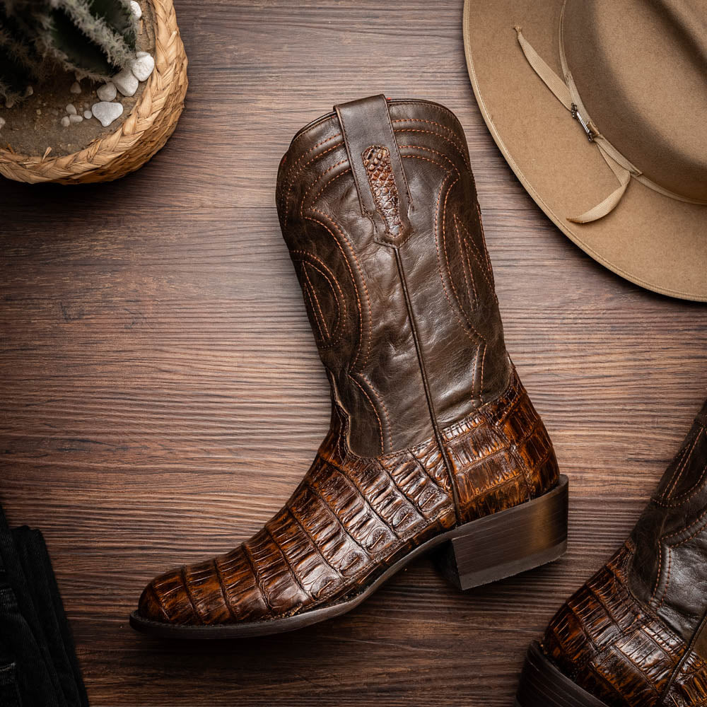 PHOENIX Genuine Caiman Belly Skin Cowboy Boot from the Western Collection Brown