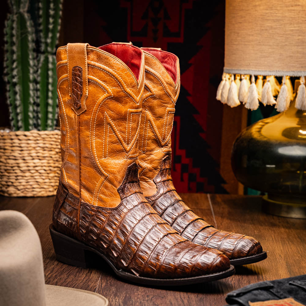 PHOENIX Genuine Caiman Belly Skin Cowboy Boot from the Western Collection Aged Maple