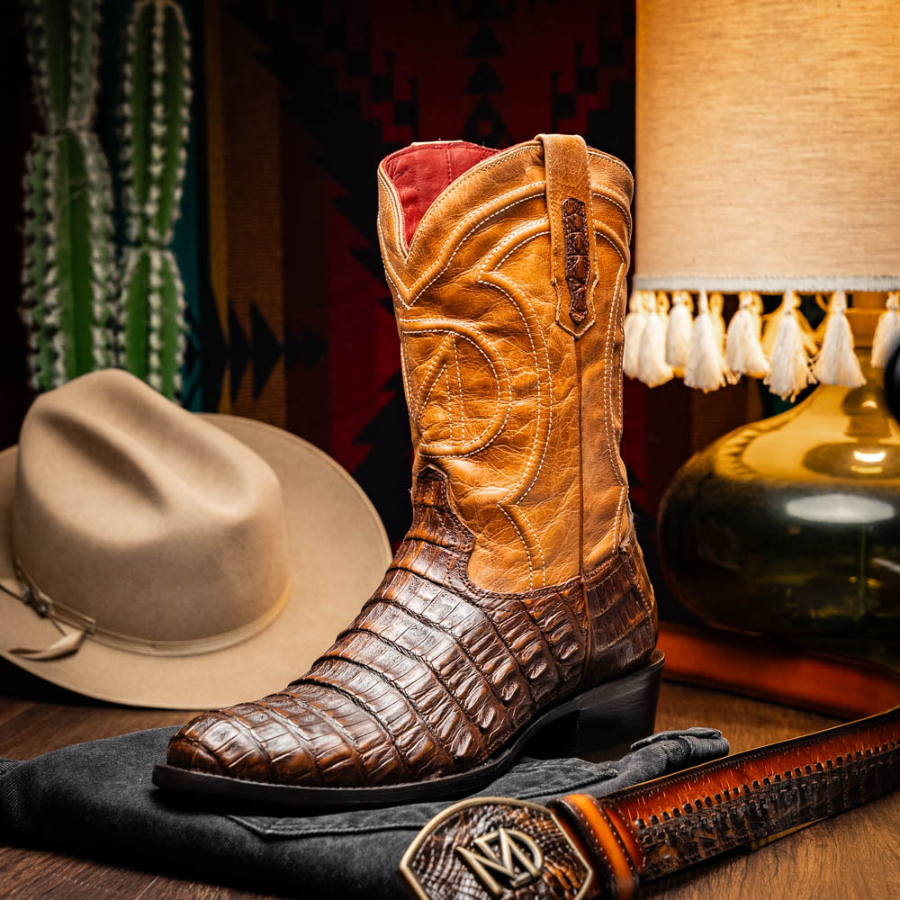 PHOENIX Genuine Caiman Belly Skin Cowboy Boot from the Western Collection Aged Maple
