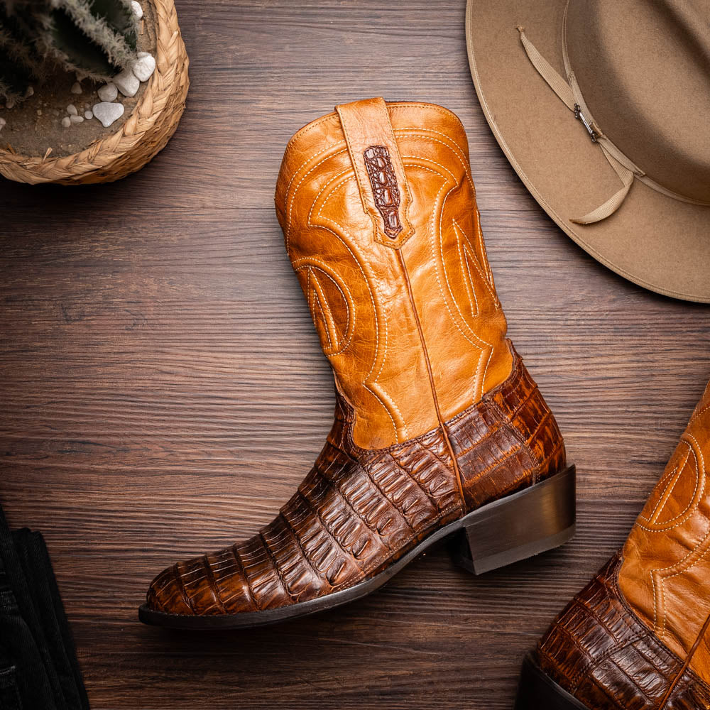PHOENIX Genuine Caiman Belly Skin Cowboy Boot from the Western Collection Aged Maple