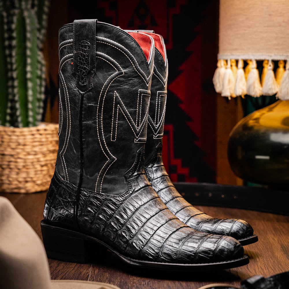 Marco Di Milano Genuine Caiman Belly Skin Cowboy Boot Phoenix Black