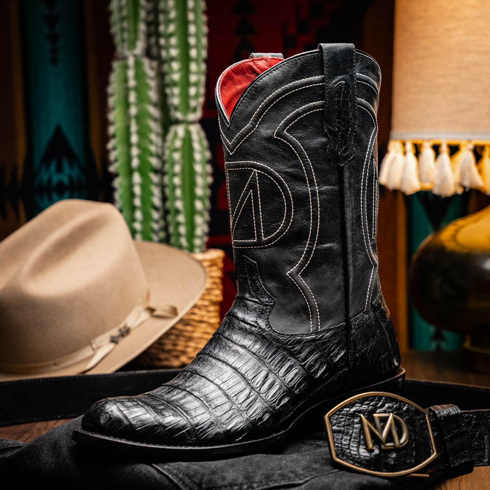 Marco Di Milano Genuine Caiman Belly Skin Cowboy Boot Phoenix Black