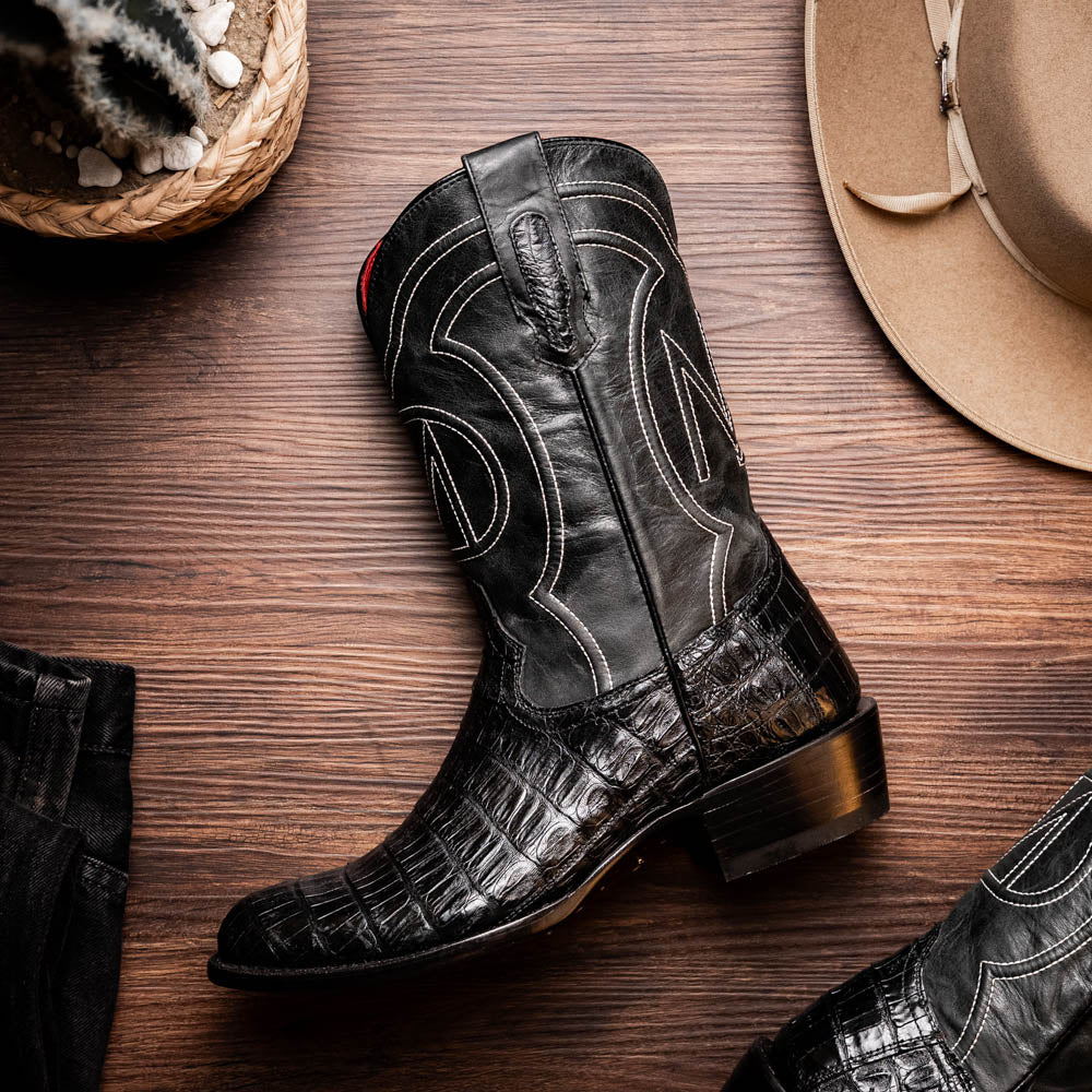 Marco Di Milano Genuine Caiman Belly Skin Cowboy Boot Phoenix Black