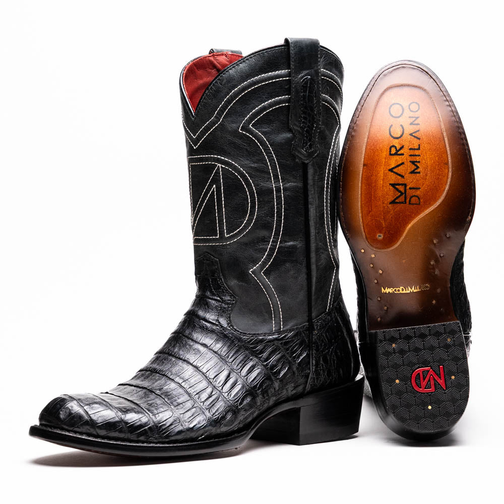 Marco Di Milano Genuine Caiman Belly Skin Cowboy Boot Phoenix Black