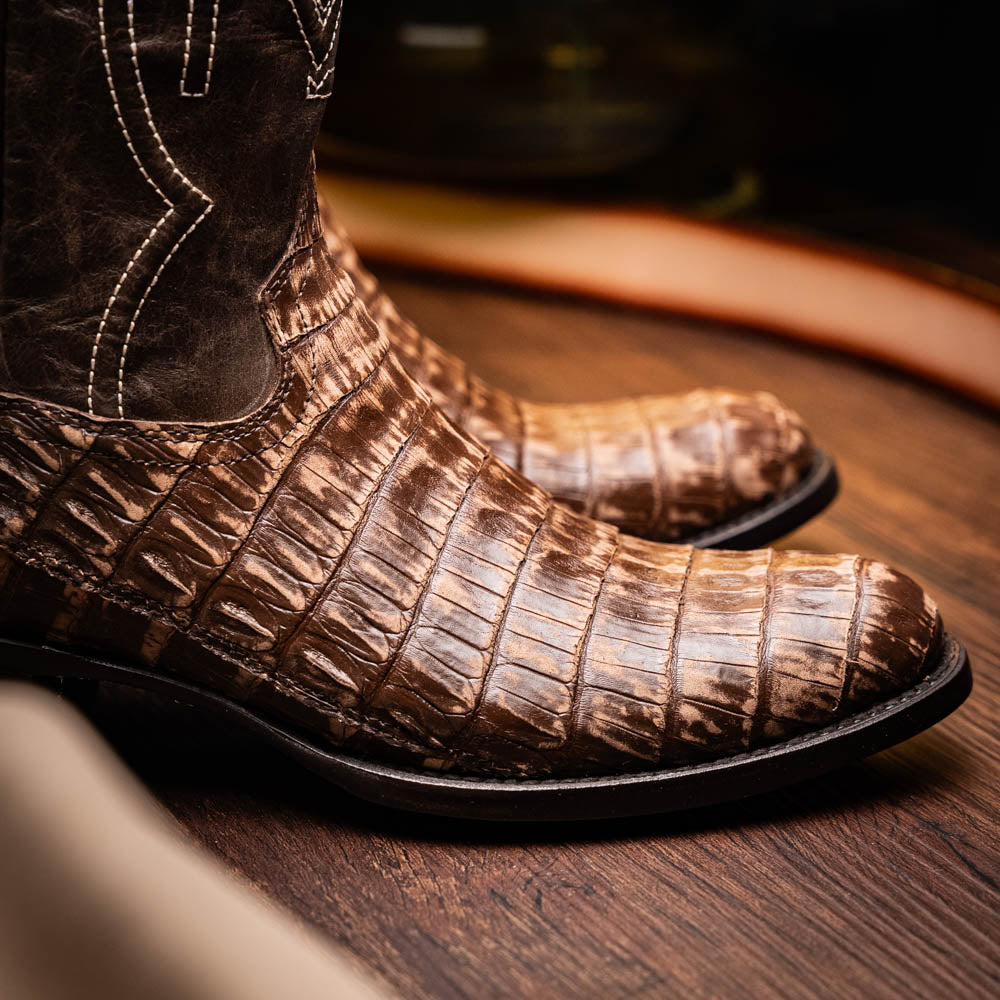 Marco Di Milano Genuine Caiman Belly Skin Cowboy Boot Phoenix Stone Brown