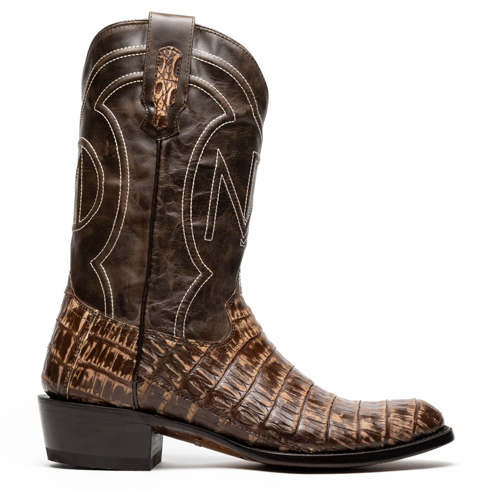 Marco Di Milano Genuine Caiman Belly Skin Cowboy Boot Phoenix Stone Brown