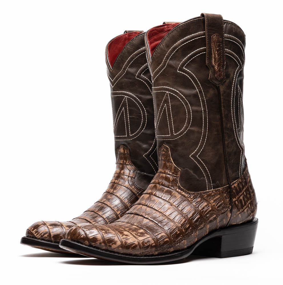 Marco Di Milano Genuine Caiman Belly Skin Cowboy Boot Phoenix Stone Brown
